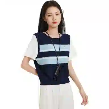 爱依服 通勤气质条纹短袖针织衫 女款