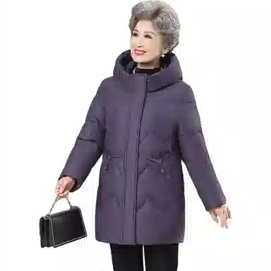 鸭鸭 纯色花卉刺绣连帽长袖羽绒服 女款