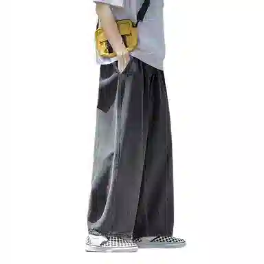 玉儿恋 港风做旧中腰宽松直筒复古拉链牛仔裤 男款
