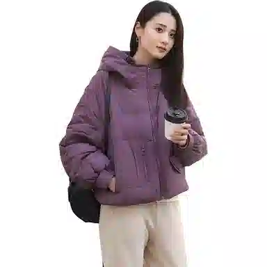 鸭鸭 纯色时尚休闲连帽简约宽松长袖羽绒服 女款