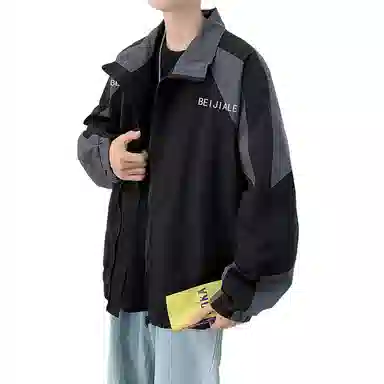 玉儿恋 复古拼接百搭运动翻领夹克外套 男款