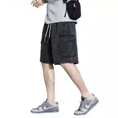 顶峰保罗 无性别主义宽松潮牌百搭直筒工装薄款五分牛仔短裤 男女同款