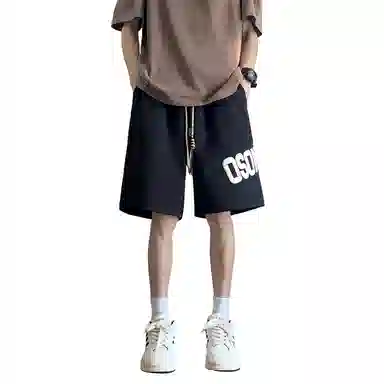 哲源 美式潮流高街字母时尚发泡印设计系带青少年宽松大码舒适亲肤中腰过膝简约痞帅直筒五分休闲短裤 男女同款