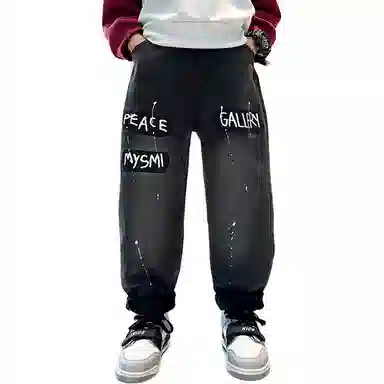 木木屋牛仔裤 洋气百搭字母舒适 黑色 儿童款