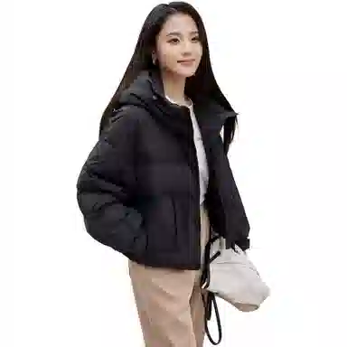 鸭鸭 纯色时尚休闲连帽简约宽松长袖羽绒服 女款