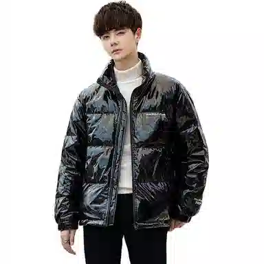 鸭鸭 休闲字母印花立领韩版宽松羽绒服 男款