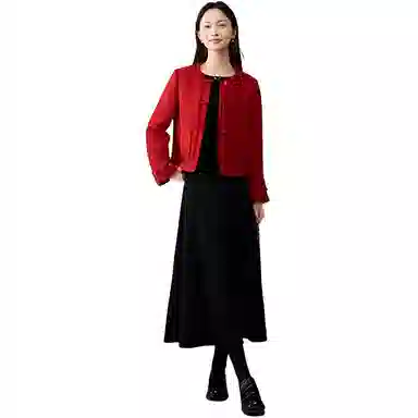 娅丽达 通勤圆领纯色小香风夹克外套 女款