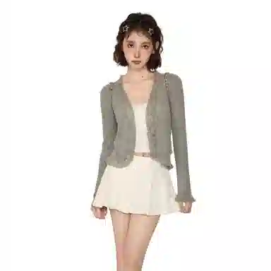 柏黛妃 纯色修身短款长袖衬衫 女款 灰色