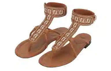 Fendi Leather Buckle Platform Sandals Brown