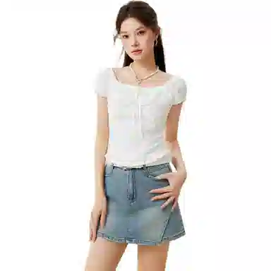 爱依服 小女人通勤纯色短袖衬衫 女款 白