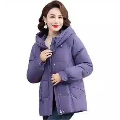 雅鹿 纯色中长款连帽舒适休闲长袖羽绒服 女款