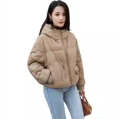 鸭鸭 纯色时尚休闲连帽简约宽松长袖羽绒服 女款