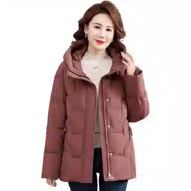 雅鹿 纯色连帽拉链百搭保暖长袖羽绒服 女款