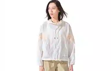 探路者 条纹拼色户外宽松连帽防晒衣 女款