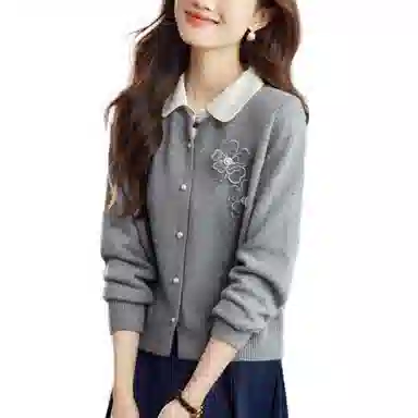 曲韩 曲韩 娃娃领毛衣短外套女针织衫 女款