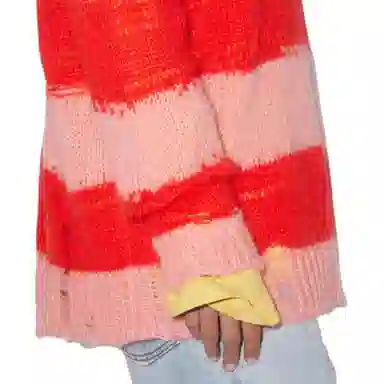 Acne Studios Striped Distressed Pullover Sweater Orange