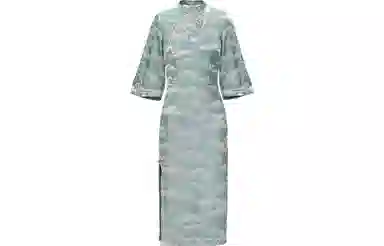 槿爷东方 云清灰姑娘 如意纹长袖旗袍 女款 青绿色