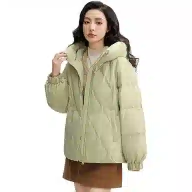 鸭鸭 直筒纯色连帽保暖长袖羽绒服 女款