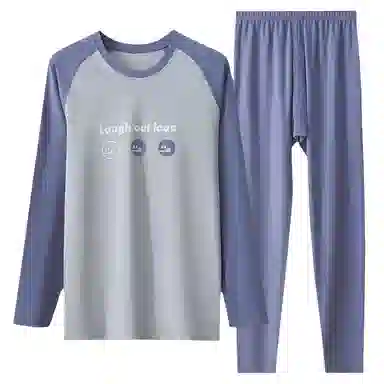 兰缪 插肩圆领套头舒适亲肤柔软长袖上衣抑菌透气打底可外穿长裤保暖套装 男款