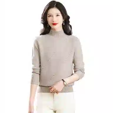 恒源祥 纯色半高领厚款套头长袖针织衫 女款