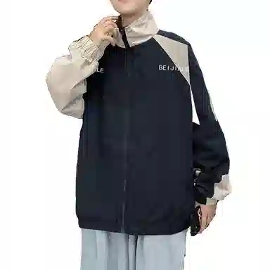 玉儿恋 复古拼接百搭运动翻领夹克外套 男款