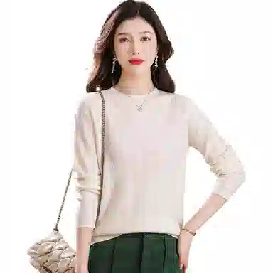 恒源祥 圆领合身纯色长袖针织衫 女款