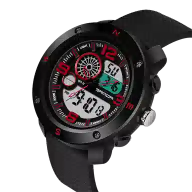 三达 时尚潮流学生腕表 电子+石英机芯 塑胶表带 国表 男表 黑色表盘 防水夜光