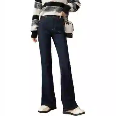 娅丽达 纯色高腰拉链简约舒适牛仔裤 女款