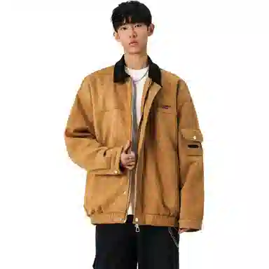 颂希尔 刺绣鹿皮绒美式复古翻领工装款日系潮牌夹克外套 男女同款