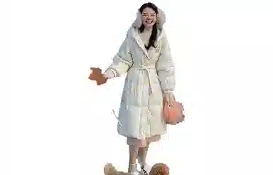 花栗鼠小姐 连帽长款白鸭绒羽绒服 女款