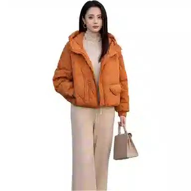 鸭鸭 纯色时尚休闲连帽简约宽松长袖羽绒服 女款