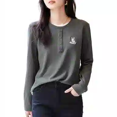 【dme】 胸前卡通动漫图案假两件长袖针织衫 女款 深灰