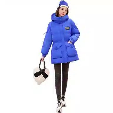 鸭鸭 连帽宽松纯色羽绒服 女款
