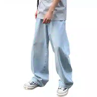 童先森 潮牌美式复古弯刀阔腿休闲牛仔裤 男款