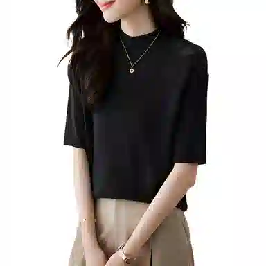曲韩 半高领拼接纯色打底衫针织衫 女款