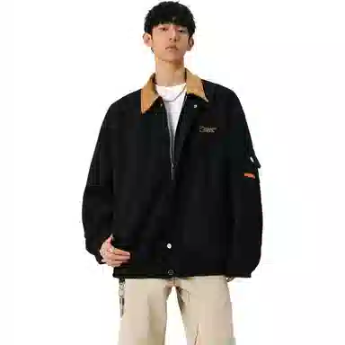 颂希尔 刺绣鹿皮绒美式复古翻领工装款日系潮牌夹克外套 男女同款