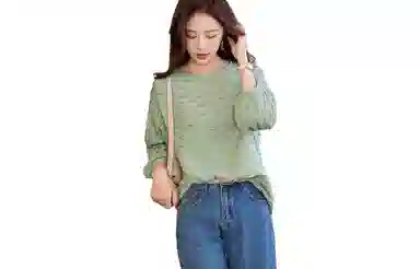 【dme】 宽松圆领纯色九分袖卫衣 女款 薄荷绿