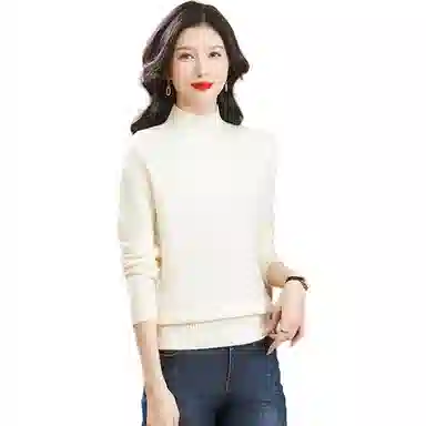 恒源祥 纯色半高领厚款套头长袖针织衫 女款