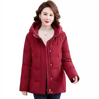 雅鹿 纯色连帽拉链百搭保暖长袖羽绒服 女款