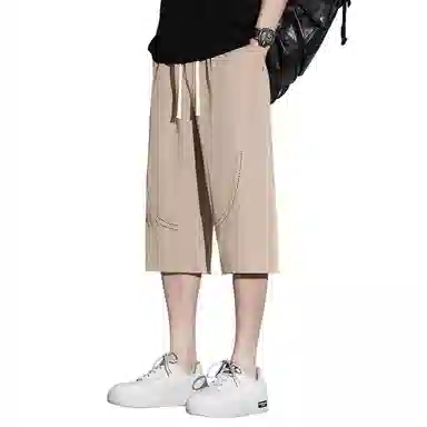 顶峰保罗 无性别主义纯色亲肤透气七分裤美式直筒凉感速干运动宽松时尚百搭抽绳休闲短裤 男女同款