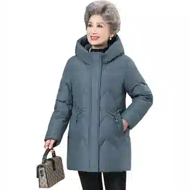 鸭鸭 纯色花卉刺绣连帽长袖羽绒服 女款