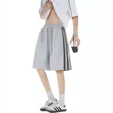 永言 美式条纹拼接撞色运动男夏季潮牌重磅简约五分裤子宽松直筒裤休闲短裤 男女同款