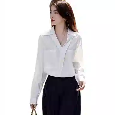 【dme】 纯色口袋休闲长袖衬衫 女款 本白