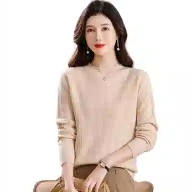 恒源祥 圆领合身纯色长袖针织衫 女款