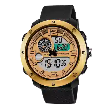 三达 时尚潮流学生腕表 电子+石英机芯 塑胶表带 国表 男表 黑色表盘 防水夜光