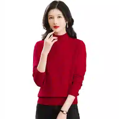 恒源祥 纯色半高领厚款套头长袖针织衫 女款