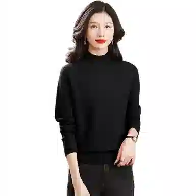 恒源祥 纯色半高领厚款套头长袖针织衫 女款