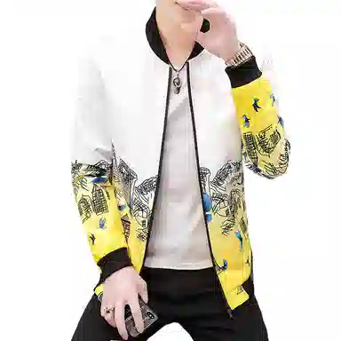 玉儿恋 薄款鸽子建筑图案印花棒球领宽松长袖百搭夹克外套 男款