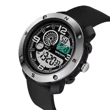 三达 时尚潮流学生腕表 电子+石英机芯 塑胶表带 国表 男表 黑色表盘 防水夜光