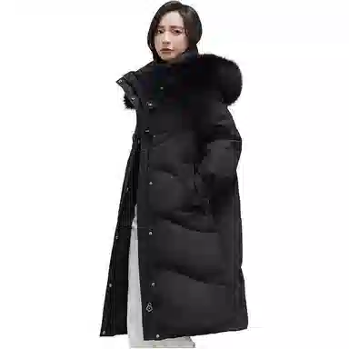 鸭鸭 舒适休闲经典保暖时尚加厚宽松连帽中长款羽绒服 女款